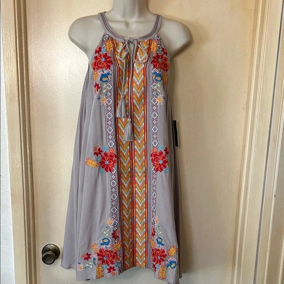 ANDREE BY UNIT Gray Dress with Multicolor Embroidery one size - Picture 1 of 10